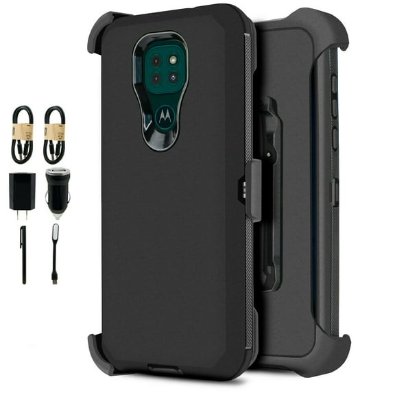 Value Pack ! for Moto G9 PLAY Phone Case 360° Cover Clip Kickstand Holster Hybrid Shock Bumper (Black)