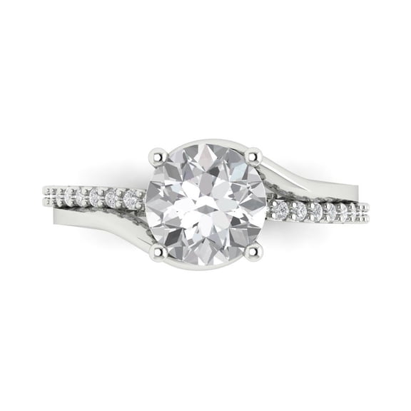 Solitaire with Accents Engagement Ring for Women - 1.71ct Moissanite in 14K White Gold Promise Ring