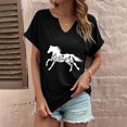 thumbnail image 4 of ALLLIST Black Tops for Women Holiday V Neck T-Shirts Animal Print Trendy Short Sleeve Shirts Tops for Ladies, 4 of 6