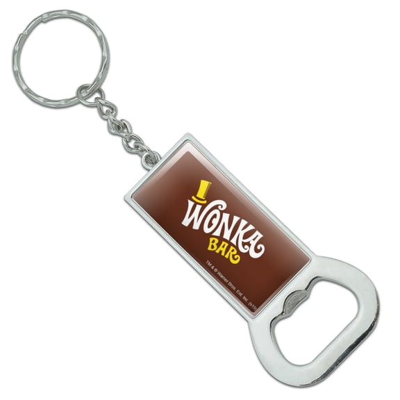 Willy Wonka and the Chocolate Factory Wonka Bar Logo Keychain Rectangle Chrome Plated Metal Bottle Cap Opener