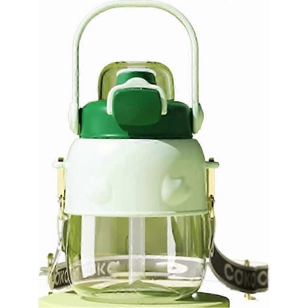 Drink Bottle 30oz/900ml Bottles With Straw And Strap Sports Water Bottle Durable Water Bottles(Green) With Lid