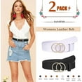 thumbnail image 2 of 2 Pack Women Leather Belts Faux Leather Jeans Belt with Double O-Ring Buckle Size up to 58 inch, 2 of 6