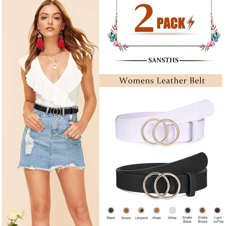 2 Pack Women Leather Belts Faux Leather Jeans Belt with  display picture 3