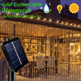 thumbnail image 2 of 6x3M Solar LED Curtain Garland On The Window Outdoor Waterproof Fairy Lights 8 Lighting Modes for Festival Christmas Decoration (Multicolor,3Mx2M-200LEDs-Solar), 2 of 7
