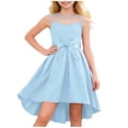 thumbnail image 2 of BRGZLK Girls Summer Dresses Formal Party Wedding Trendy Solid Color Round Neck Sleeveless Bow Belt Tulle Dress Mesh High Low Midi Dress Blue 7-8 Years, 2 of 5