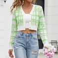 thumbnail image 4 of Xdegoge Cropped Cardigan for Women V Neck Button Down Plaid Knitwear Long Sleeve Y2K Preppy Knit Cute Fall Spring Fashion Tops, 4 of 6