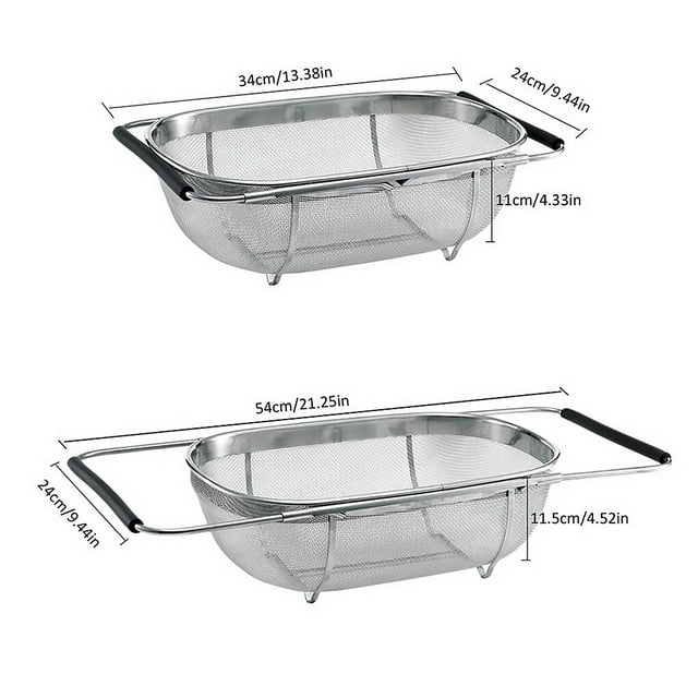 pitrice Retractable Drain Basket Home Use Dual Handles Stainless Steel Sink Drying Filter Holder Water Draining Tool Kitchen Gadget 18*27*11cm