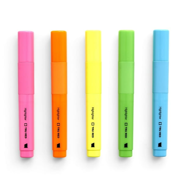 TRU RED Tank Highlighter with Grip Chisel Tip Asst 5/Pack TR54583