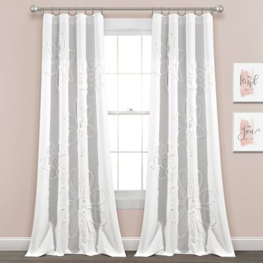 Lush Decor Ruffle Flower Window Curtain Panels - White - 84 X 42