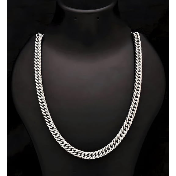 Zuwelria Stainless Steel 8mm Hip Hop Style Double Link Lobster Cuban Link Chain for Men Women 18K White Gold Plated 20 Inch Cuban Curb Link Necklace Birthday Valentines Day Gifts Teen Him Her Dad Mom