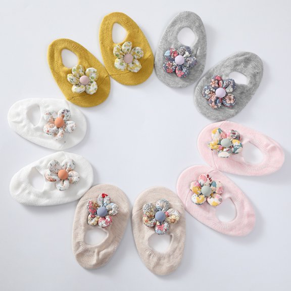 5 Pairs Baby Girl 3D Flower Socks Infant Cotton Anti-slip Ankle Socks Princess Socks Dress Socks for Newborn Infant Toddler 0-2T