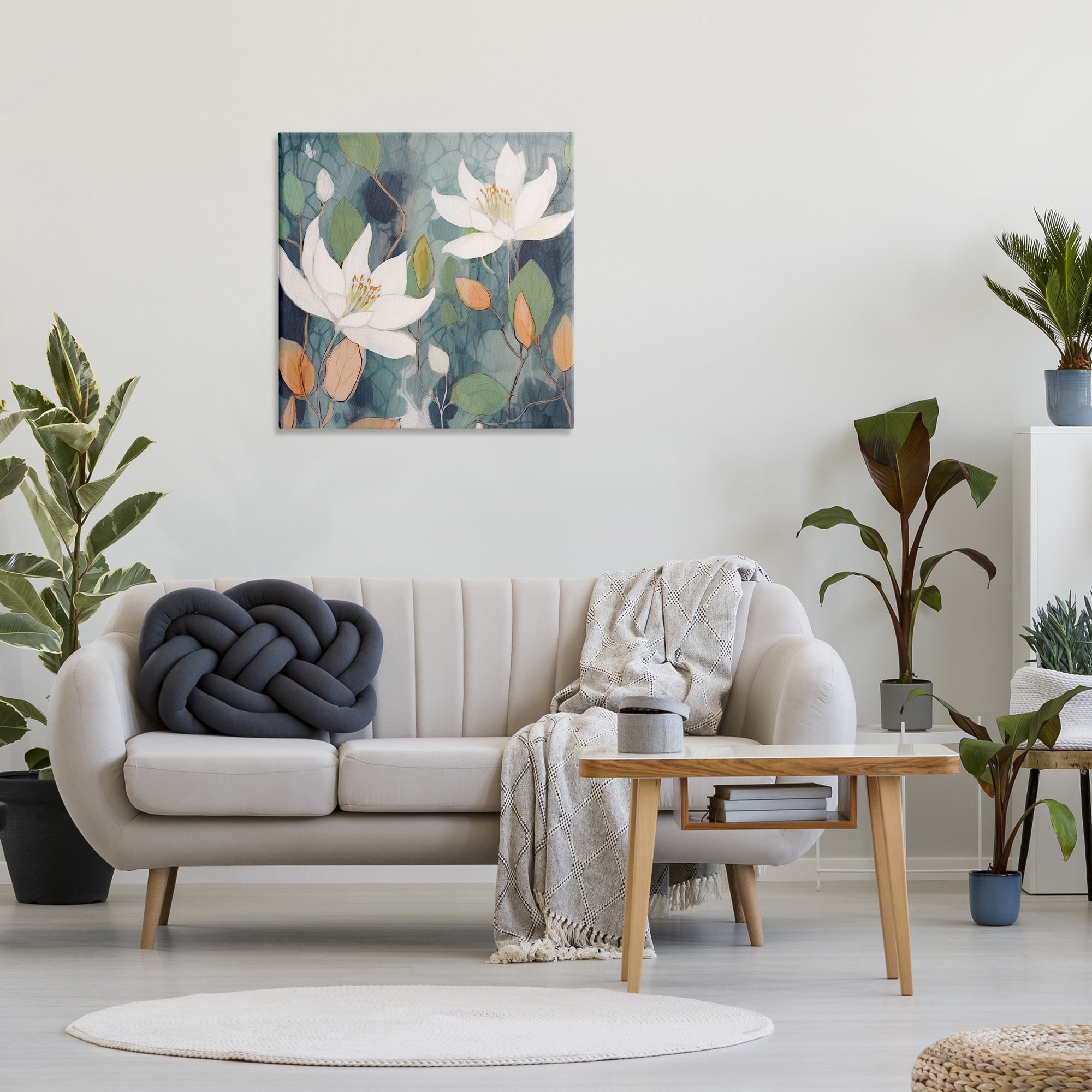 Stupell Industries Lilies on Geometric Pattern Botanical & Floral Painting Gallery Wrapped Canvas Art Print Wall Art, 30 x 30