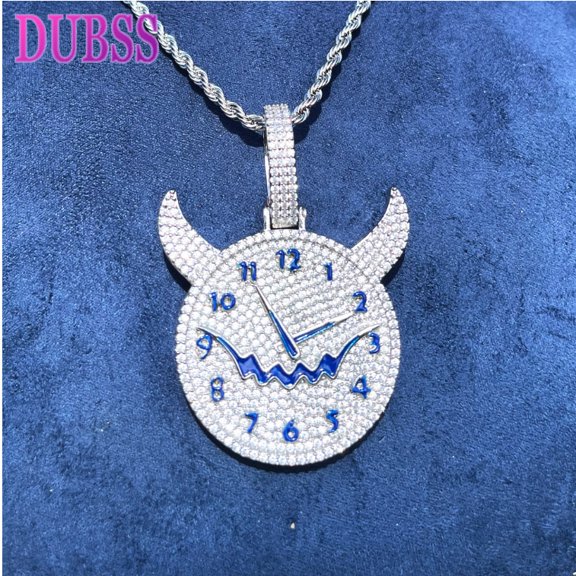 Dubss Iced Out Evil Clock Necklace Pendant for Women Real Gold Plated Hip Hop Jewelry