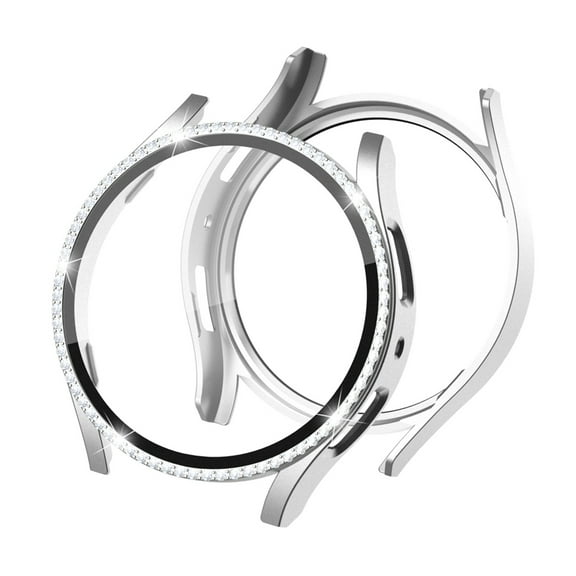 for Samsung Galaxy Watch 7 44mm Bling Case with Built-in Screen Protector, Plating Crystal Diamond Protective Cover with HD Screen Protector for Samsung Galaxy Watch 7 44mm, Silver