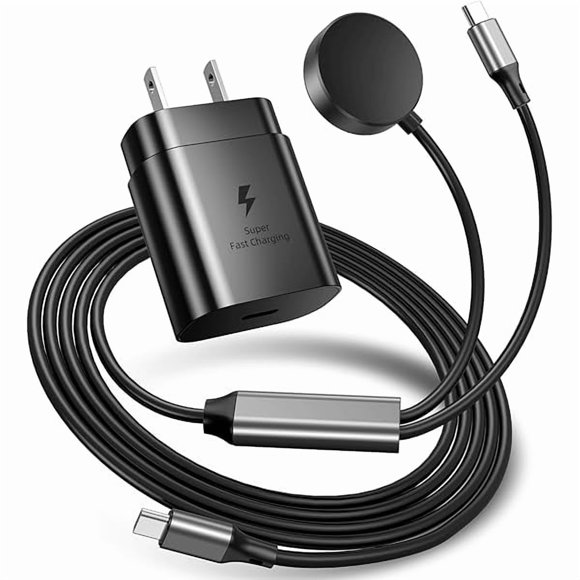 xixishop 2 in 1 for Samsung Watch Charger,25W USB C Fast Charger Compatible with Galaxy Watch 8 7/Ultra/6/6 Classic/5 Pro/5/4 /4 classic/3/Active2/1,for Galaxy S25 Ultra/S24/S23/S22/S21 and Buds