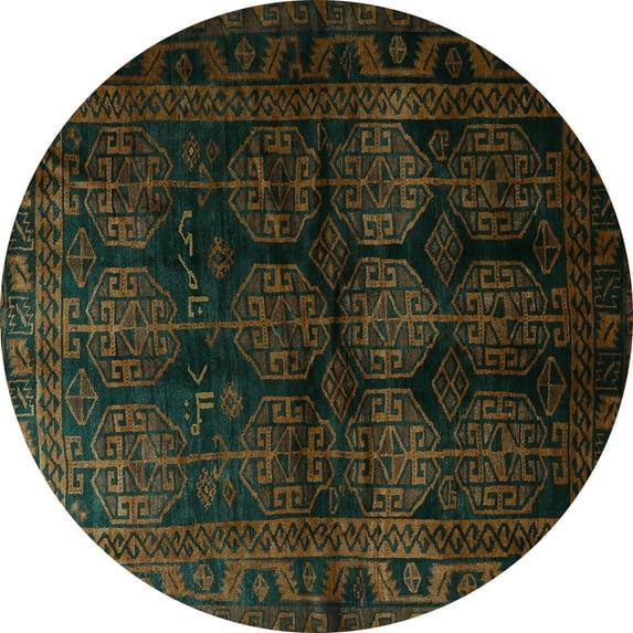 Ahgly Company Machine Washable Indoor Round Persian Turquoise Blue Traditional Area Rugs, 6' Round