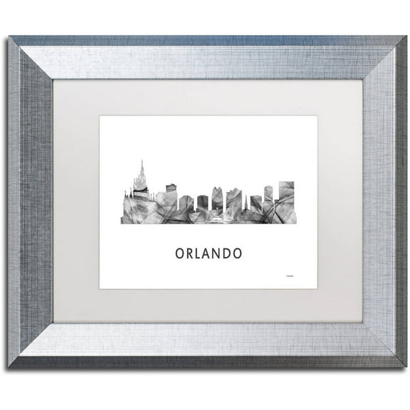 Trademark Fine Art 'Orlando Florida Skyline WB-BW' Canvas Art by Marlene Watson, White Matte, Silver Frame