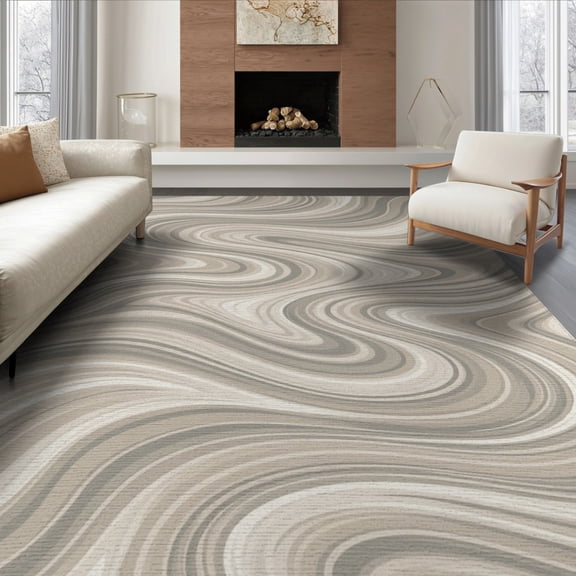 ODIKA 8'x10' Washable Area Rug Wave Design With Interlocking Marble Swirl Motif Abstract Modern Refined for Dining Room, Large Office, Lounge, Non-Slip Chair-Friendly Mat