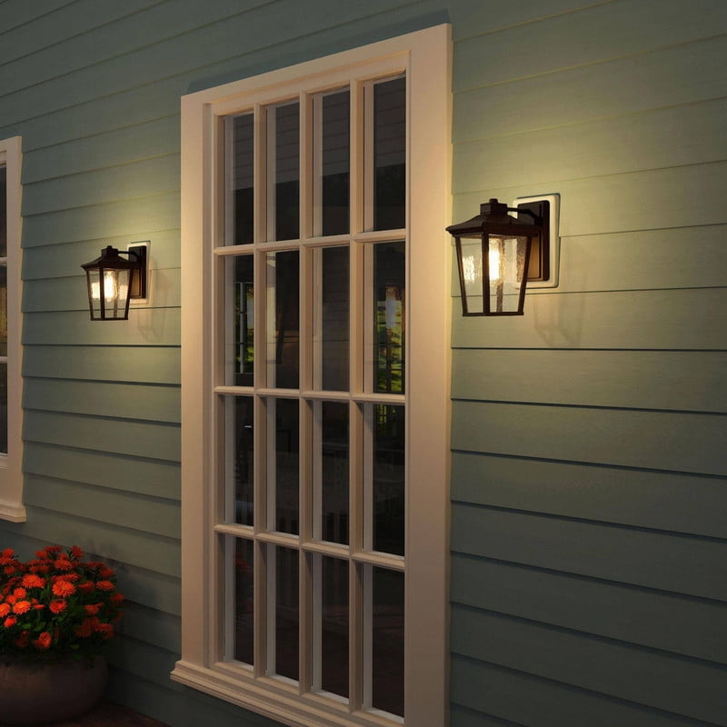 LNC Outdoor Wall Lantern with Seeded Glass, 11" Black Porch Light, E26 Base, Wet Rated