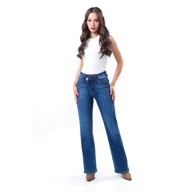 Jeans bootcut cintura asimetrica /Juvenil, 3869 (Azul medio) azul 1