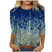 Ichuanyi Womens Tops, Summer Clearance Women's Print Long Sleeve Tops Loose Blouse Casual O-Neck Tee Shirts Tunic