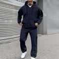 thumbnail image 5 of Mens Tracksuit 2 Pieces Set Solid Long Sleeve Hoodie Sweatshirt Pullover Athletic Jogging Suits Casual Outfit with Pockets - Navy-02,XXL, 5 of 8