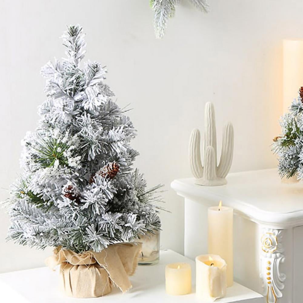 Small Snow Flocked Christmas Tree Artificial Tree 12 inches with Pine Cones Felt Base, Suitable