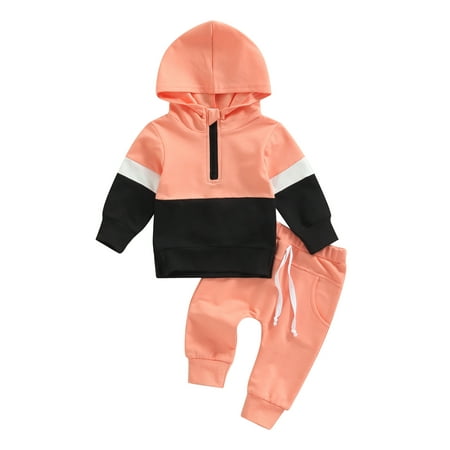 

LSFYSZD 2 Pcs Newborn Pants Set Toddler Contrast Color Long Sleeve Hooded Sweatshirt + Solid Color Trousers with Pocket