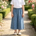thumbnail image 2 of Otqutp Toddler Girls Wide Leg Cute Print Jeans Baggy Elastic Waist Cropped Denim Pants Kids Y2k Vintage Ankle Length Trouser Clothes, 2 of 8