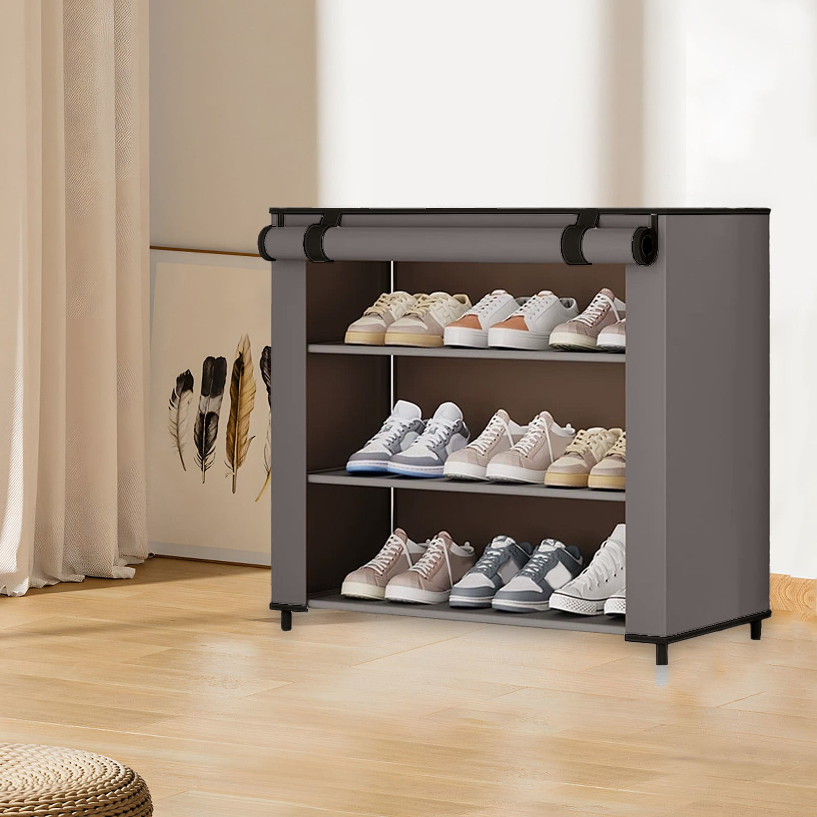 geerera Shoe Storage Rack with dust cover, 3 Layer Shoe Rack,Stackable Shoe Storage In Any Combination Space Saving Small Shoe Rack,Suitable For Closet,Front Door Entrance,Dorm, Garage
