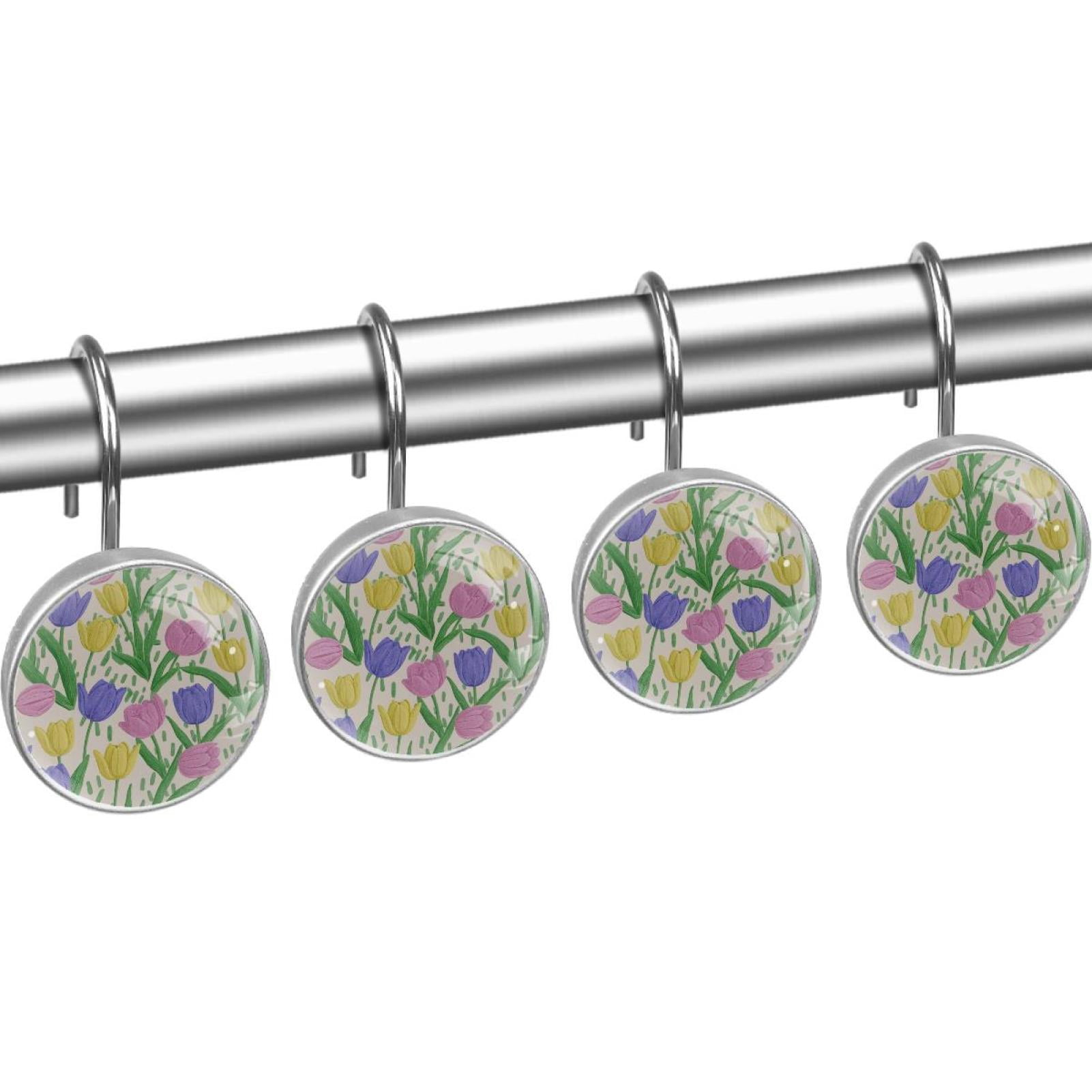 HemaKayy 12 Pcs Shower Curtain Hooks Bathroom Decorative Accessories Warm Tulip