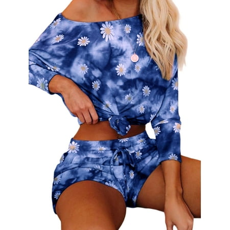 

JustVH Women Home Loungewear 2Pcs Shorts Sets Soft Tie Dye Cutaway Pajama Suit