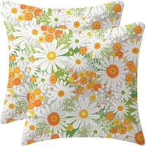 Daisy 70S Flower Pillow Covers 18 x 18 Inch Set of 2 Cute Orange Floral Decor Aesthetic Retro Blossom Flower Throw Pillows Leaves Outdoor Farmhouse Decorative Cushion for Couch Bed Sofa
