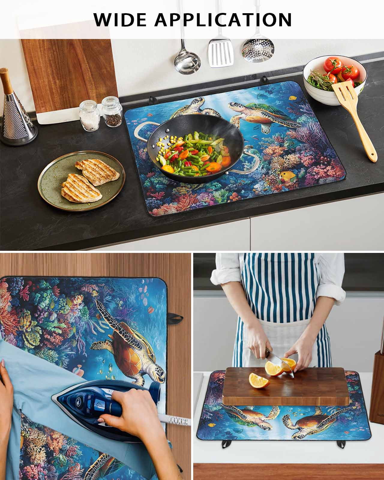 nqOlkjepod Large Induction Cooktop Protector Mat 24"x21", Ocean Turtle Stove Top Covers for Electric Stove, Sea Coral Underwater Animal Fish Blue Stove Burner Cover Mats, Glass Top Stove Cover