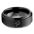 thumbnail image 2 of Tungsten Coyote Canis Canidae Watching Band Ring 8mm Men Women Comfort Fit Black Step Bevel Edge Brushed Polished, 2 of 4