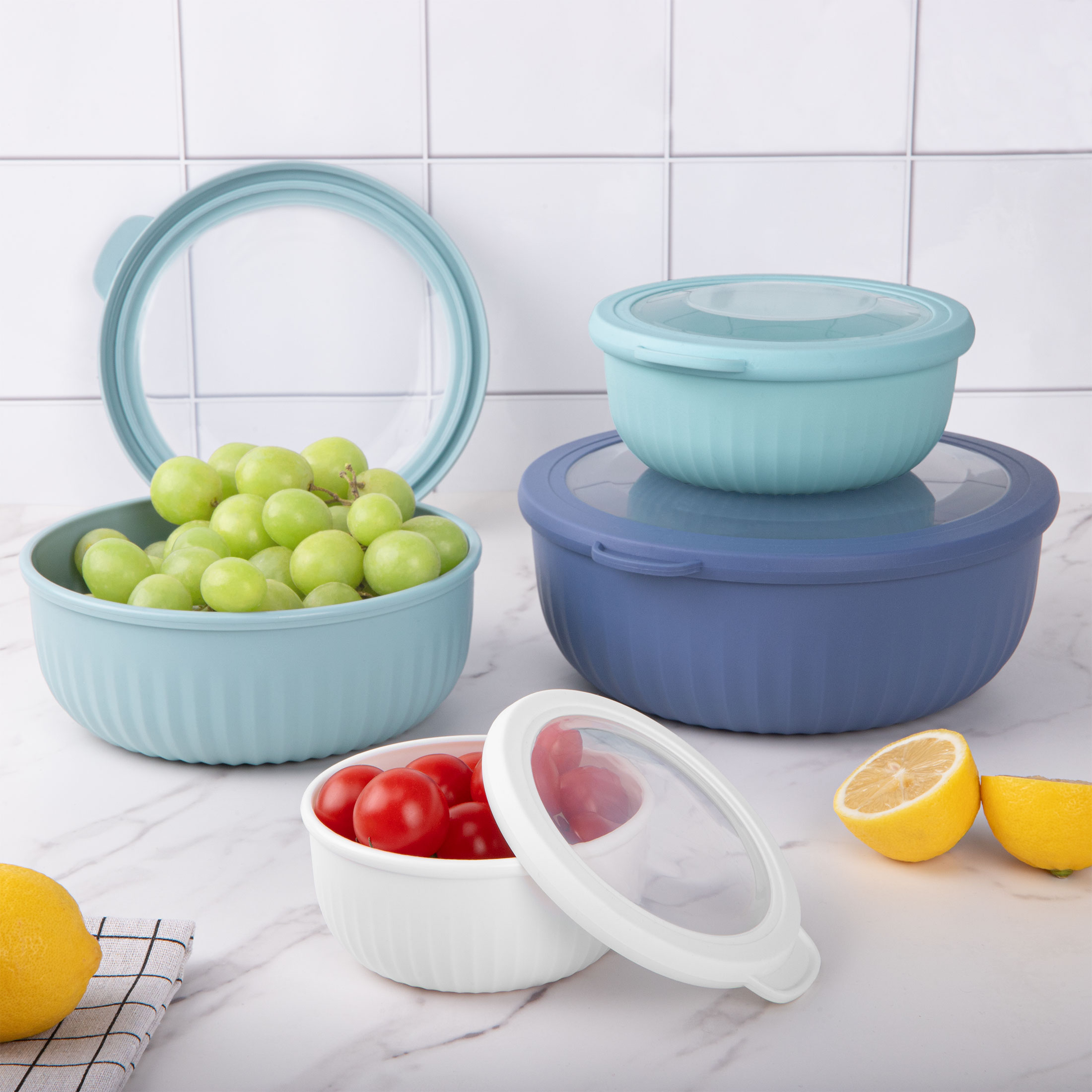 GPED 8-Piece Plastic Nesting Mixing Bowls with Lids, Blue photo 7