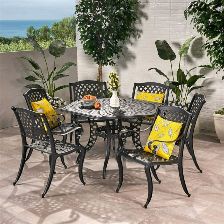 Afuera Living 7 Piece Cast Aluminum Patio Dining Set in Antique