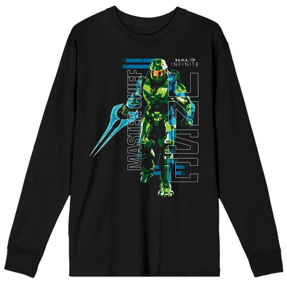 Halo Infinite Master Chief UNSC Logo Crew Neck Long Sleeve Black Adult Tee