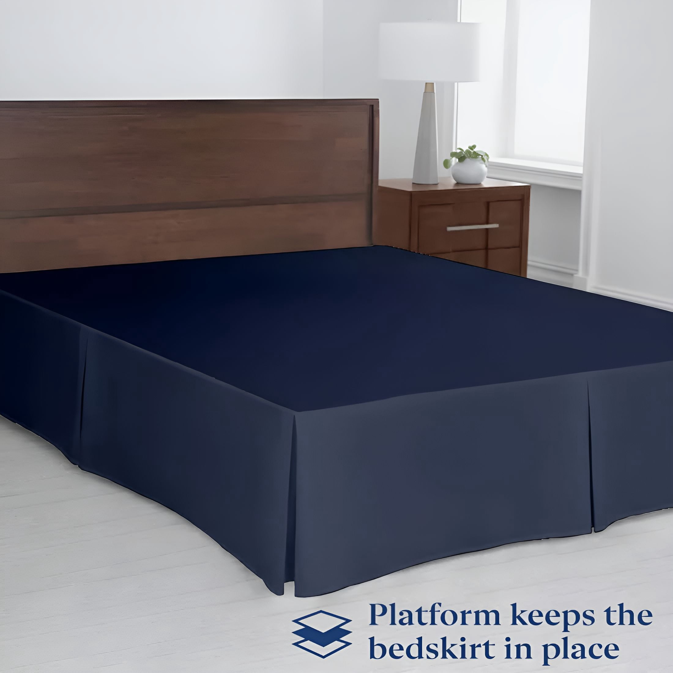 AUQ Luxury Pleated King Bed Skirt with Split Corners - 14 Inch Tailored Drop - Pleated Dust Ruffle - Wrinkle-Free 100% Microfiber - Easy Fit,Soft & Durable - Navy Blue