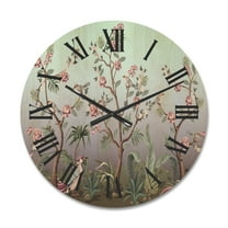 Designart 'Chinoiserie With Peonies and Birds II' Traditional Wood Wall Clock