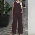 thumbnail image 2 of Dazajoo Women's Cotton Linen Summer Outfits Sleeveless Tops and Wide Leg Pants Matching Sets 2 Piece Solid Color Lounge Suits with Pockets,Brown,S, 2 of 7