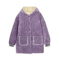 thumbnail image 2 of APEXFWDT Women's Fleece Bed Jacket Stylish Long Sleeves Hooded Jacket Warm Front Button Fleece Home Coat Outerwear with Pcokets for Women Homewear, 2 of 9