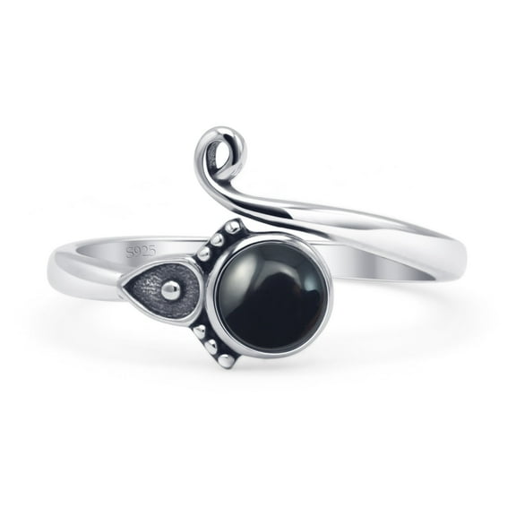 Minimalist Round Black Agate Beaded Ring 925 Sterling Silver Size 4