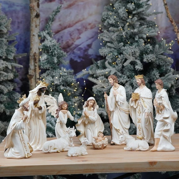 Nativity Set Christmas Indoor 5 inch 11 PCS Scene Statue Figurines Jesus Manger Crib Gift Catholic