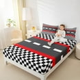 thumbnail image 4 of jejeloiu Classic Geometric Checkered Bed Sheets,Racing Track King Sheets,Red Black White Sheet Set For Boys Kids,Microfiber Bedroom Decor,4 Pieces, 4 of 7