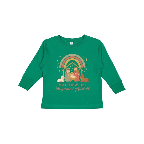 Inktastic Matthew 1:21 Nativity Scene the Greatest of All Boys or Girls Long Sleeve Toddler T-Shirt