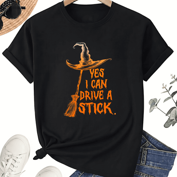 KeHetSoft Unisex Halloween Drive A Stick Witch Cotton Graphic T-Shirt