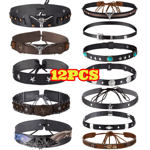 12pcs Cowboy Hat Bands for Men Women, Leather Western Hat Band Cowboy Cowgirl Accessories for Daily Party Gift