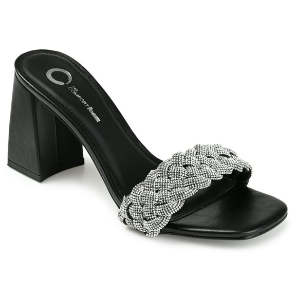 Journee Womens Sashaa Woven Rhinestone Detail Block Heel Sandals