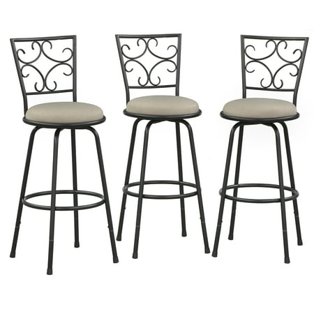Set of 3 Claremont Adjustable Height Swivel Barstools Brown/Beige - Buylateral: Metal Frame, Microfiber, 24-30" Seat